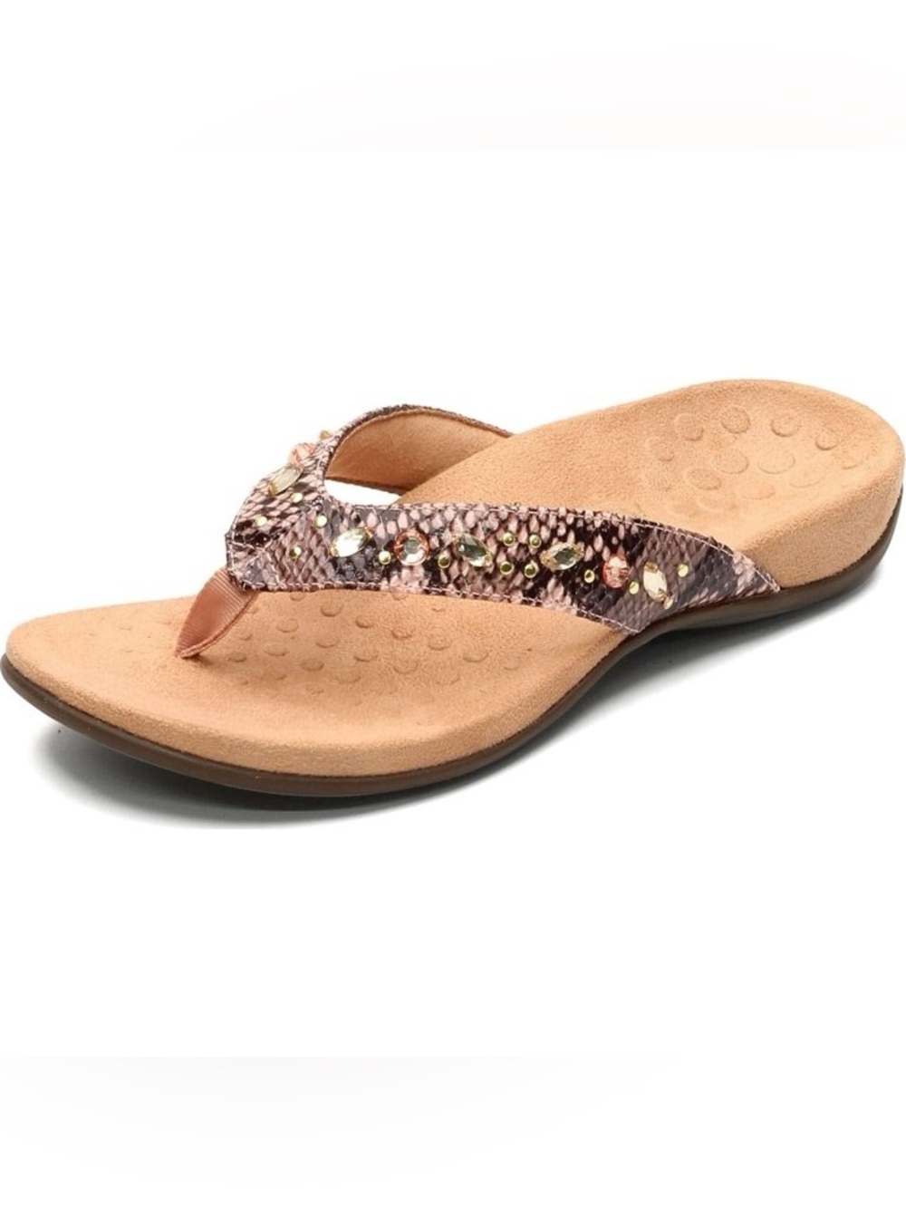 Vionic Lucia toe-post orthotic sandals in a Camelia Snake size 6.5